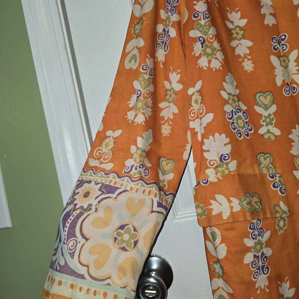Vintage Silk Orange Purple Floral Spring Lightweight Jacket